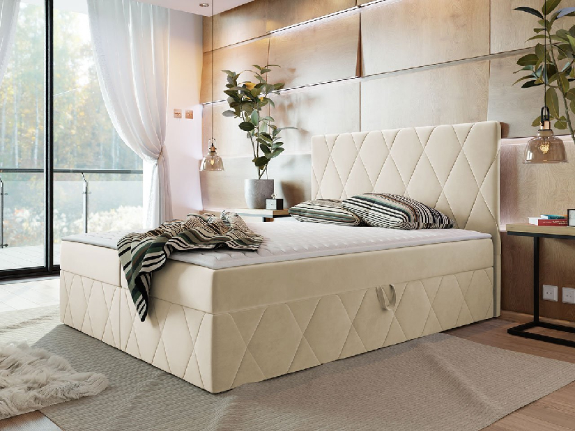 Manželská posteľ 160 cm Tibor (krémová ) (s roštom, matracom a úl. priestorom)