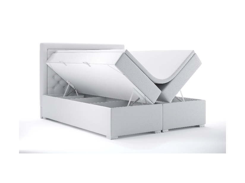 Kontinentálna posteľ 180 cm Gllamy (biela ekokoža) (s úložným priestorom)