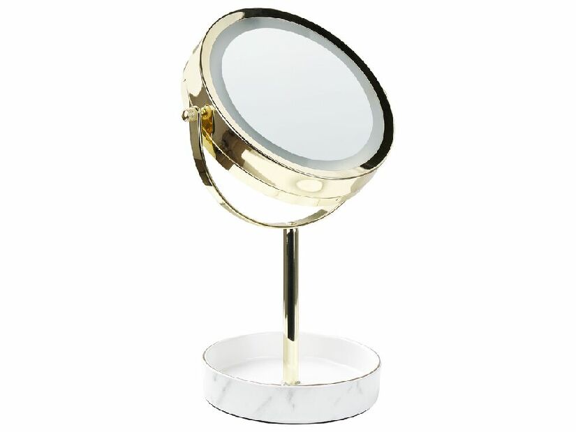 Kozmetické zrkadlo Shevaun (zlatá + biela) (s LED osvetlením)
