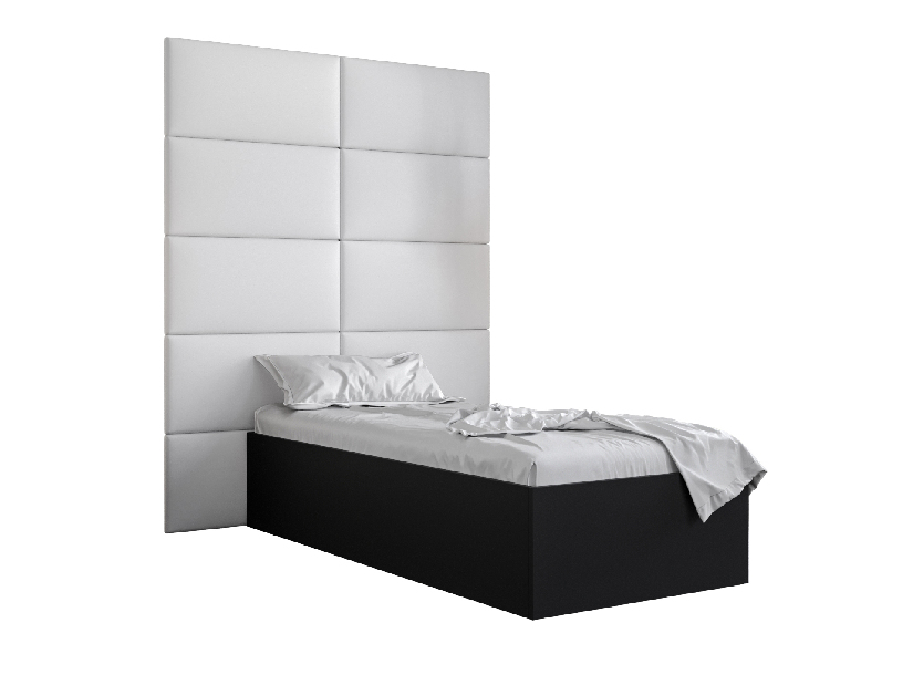 Jednolôžková posteľ s čalúneným čelom 90 cm Brittany 1 (čierna matná + biela) (s roštom)