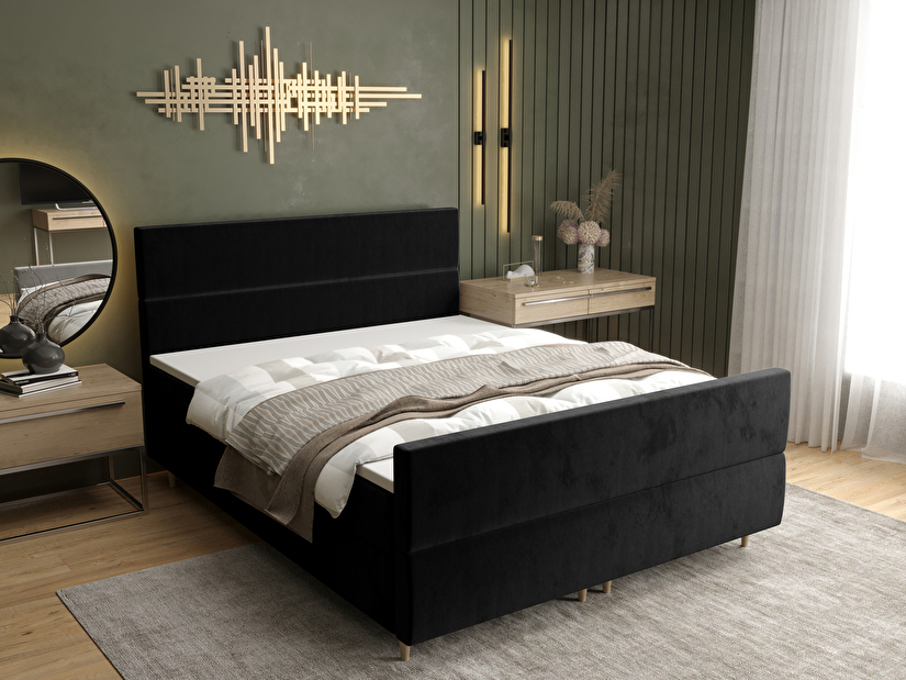 Manželská posteľ Boxspring 160 cm Flu Plus Comfort (čierna) (s matracom a úložným priestorom)