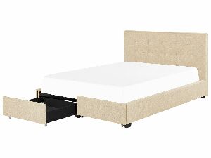 Manželská posteľ 180 cm Rhiannon (béžová) (s roštom a úložným priestorom)