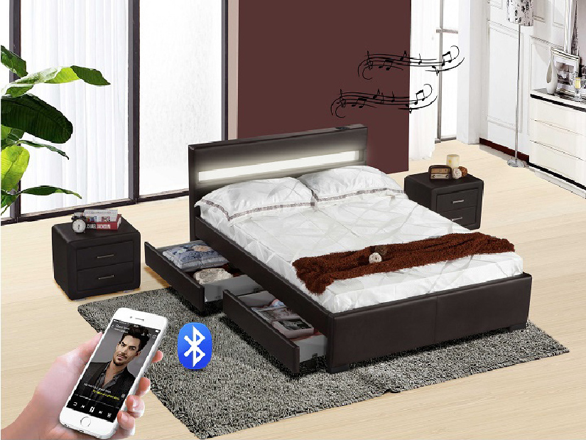 Manželská posteľ 160 cm Fabala (s roštom, úl. priestorom a LED)