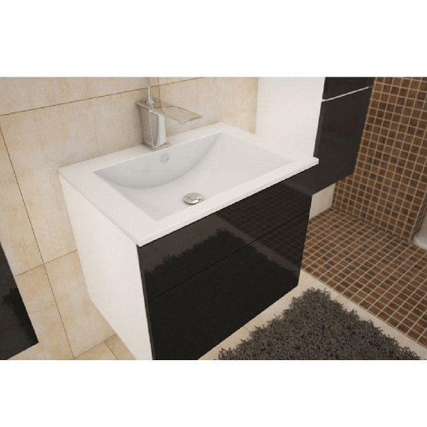 Kúpeľňová skrinka pod umyvadlo Maeve (biela + čierny extra vysoký lesk)