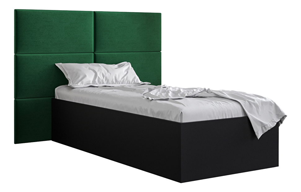 Jednolôžková posteľ s čalúneným čelom 90 cm Brittany 2 (čierna matná + zelená) (s roštom)