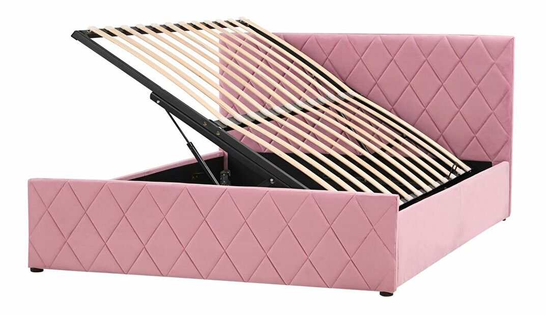 Manželská posteľ 140 cm Rhett (ružová) (s roštom a úložným priestorom)