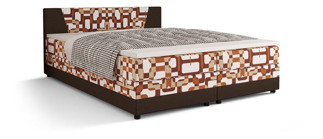 Manželská posteľ Boxspring 160 cm Linda (vzor + tmavohnedá) (s matracom a úložným priestorom)