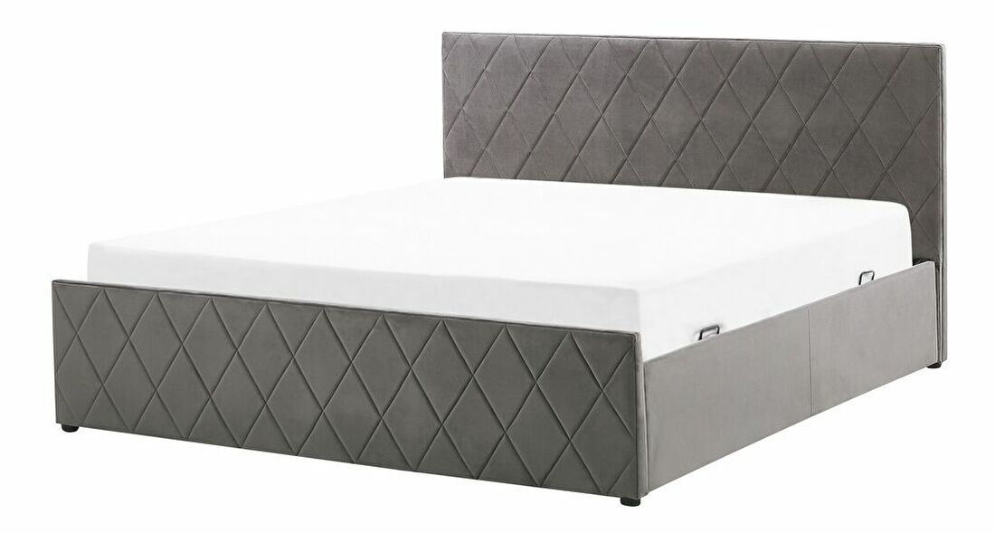 Manželská posteľ 140 cm ROFARIO (sivá) (zamat) (s roštom a úl. priestorom)