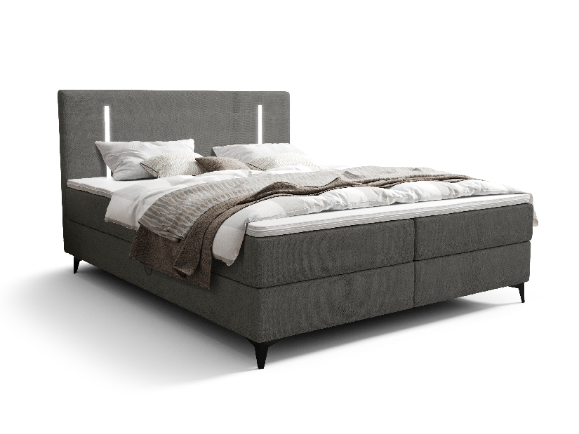 Manželská posteľ 160 cm Ortega Comfort (tmavosivá) (s roštom a matracom, s úl. priestorom) (s LED osvetlením)