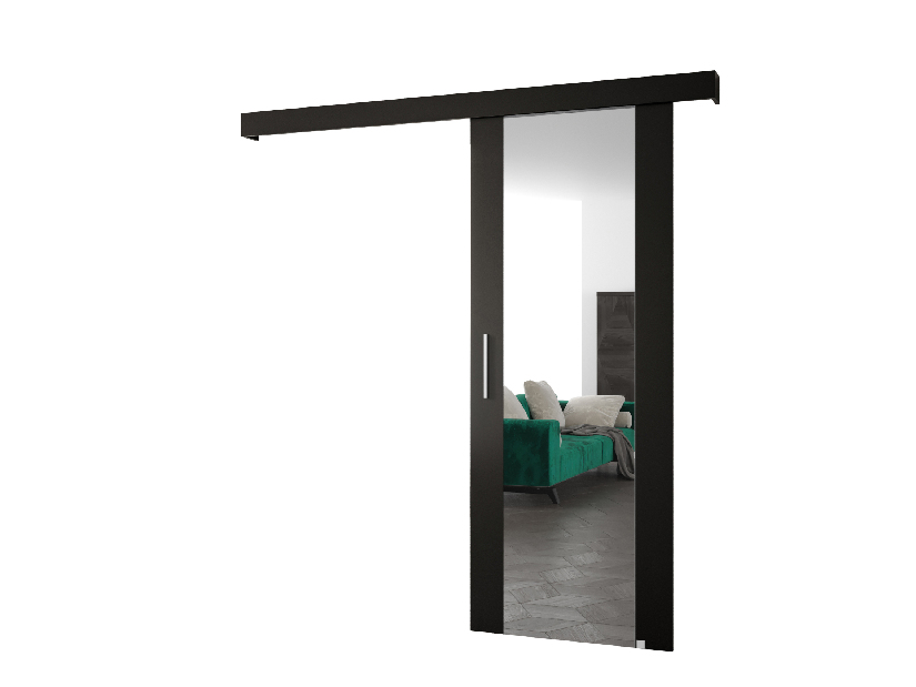 Posuvné dvere 90 cm Sharlene II (čierna matná + čierna matná + strieborná) (so zrkadlom)