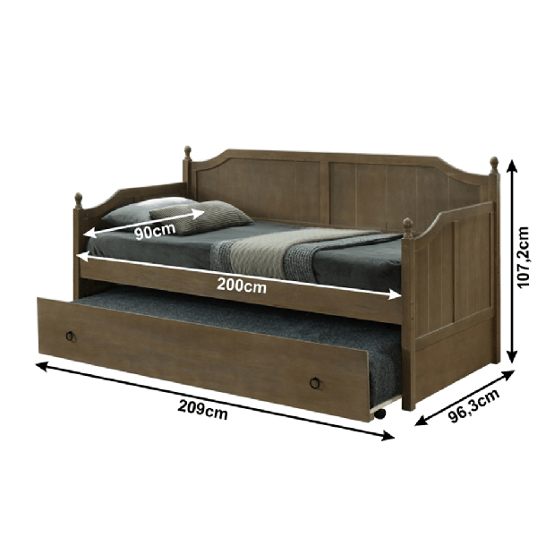 Jednolôžková posteľ s prístelkou 90 cm Byrma (dub antický)