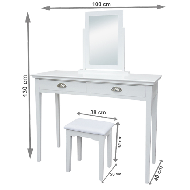 Toaletný stolík s taburetkou Rylan (biela) *výpredaj