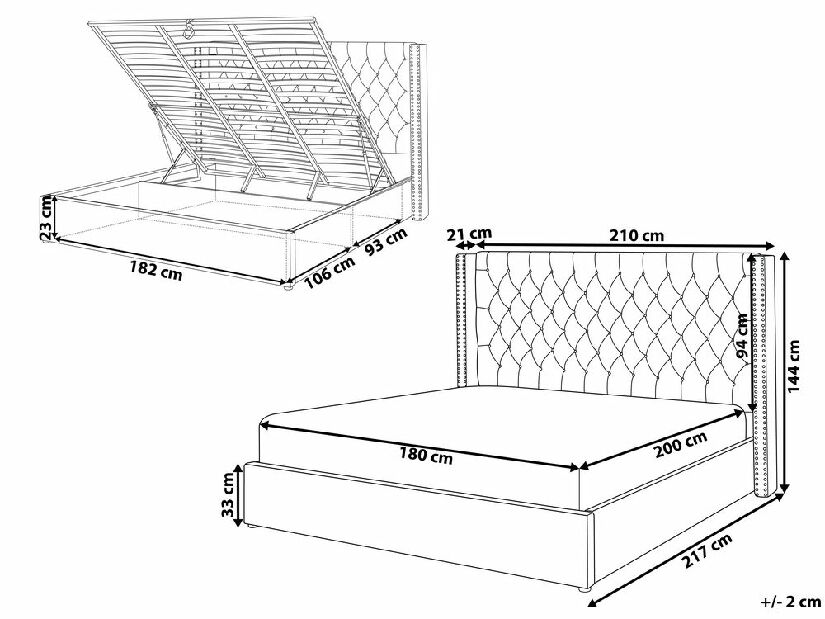 Manželská posteľ 180 cm Lubbka (čierna) (s roštom) (s úl. priestorom)