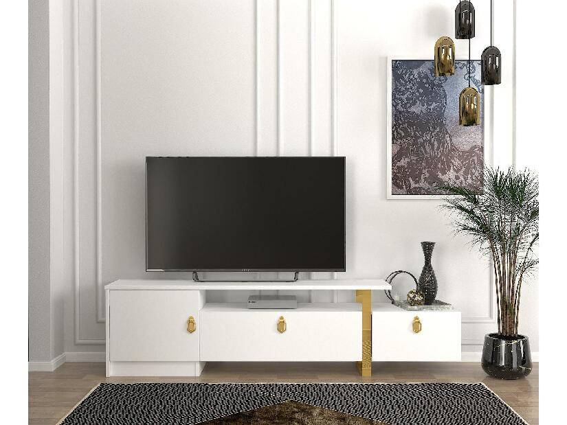 TV stolík/skrinka Aramos (biela + zlatá)