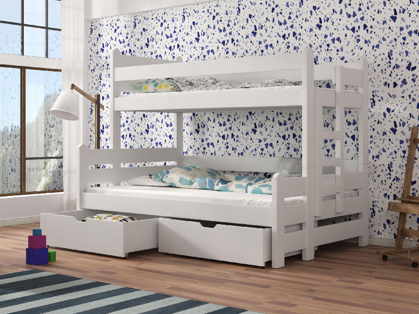 Detská poschodová posteľ 90 cm Bivi (biela) (s roštami) *výpredaj