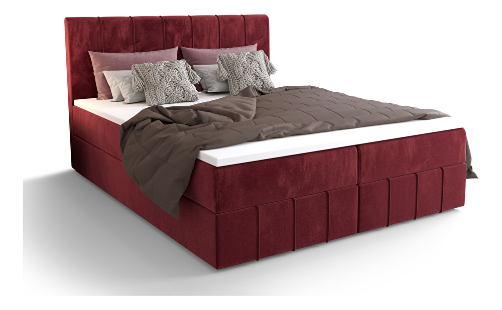 Manželská posteľ Boxspring 160 cm Barack Comfort (bordová) (s matracom a úložným priestorom)