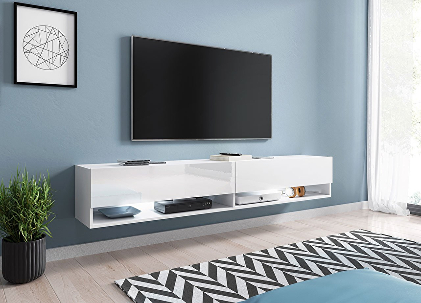TV stolík/skrinka Adenik 180 (s osvetlením LED RGB farebné) (biely lesk) *výpredaj