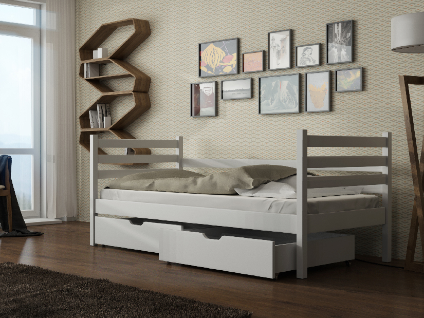 Detská posteľ 90 x 200 cm Marisa (s roštom a úl. priestorom) (biela)