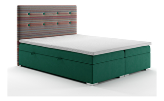 Manželská posteľ Boxspring 140 cm Rinoletto (tmavozelená + viacfarebné) (s úložným priestorom)