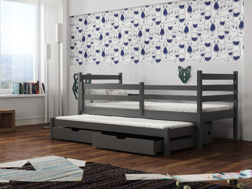 Detská posteľ 90 x 190 cm MONTY (s roštom a úl. priestorom) (grafit)