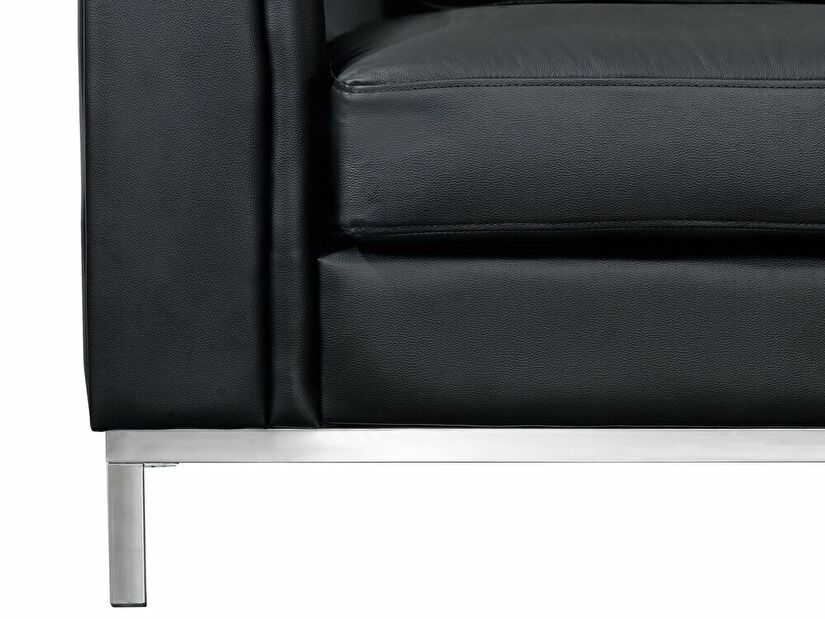 Kožená rohová sedačka Oulu (čierna) (s taburetkou) (P)