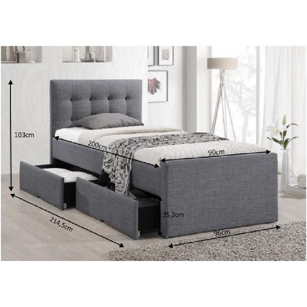 Jednolôžková posteľ 90 cm Vin (sivá)