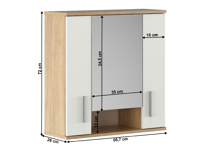 Závesná kúpelňová skrinka so zrkadlom Leah 01 (dub sonoma + biela matná)
