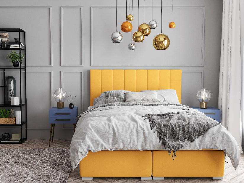 Kontinentálna posteľ 180 cm Pugno (žltá) (s úložným priestorom)