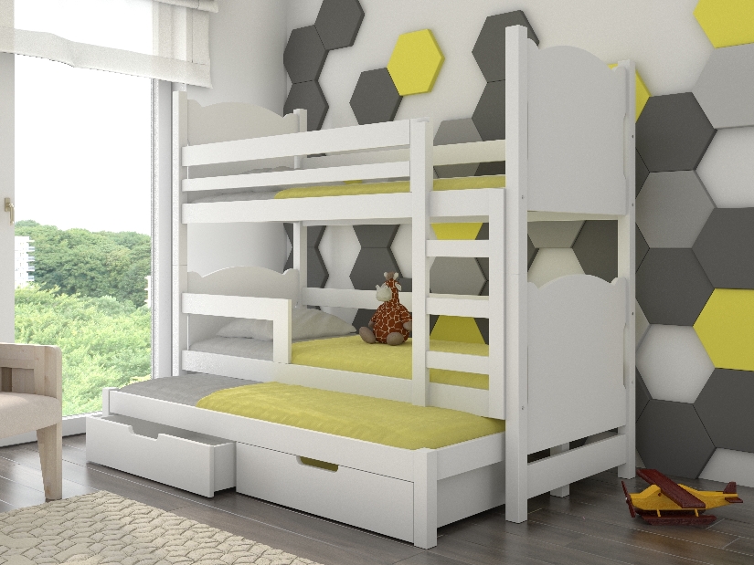 Poschodová detská posteľ 180x75 cm Lukrécia (s roštom a matracom) (biela)