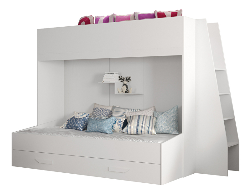 Detská kombinovaná posteľ 90 cm Puro 17 (matná biela + biely lesk + biele úchytky)