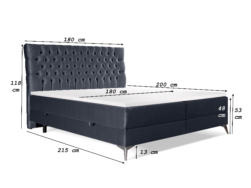 Kontinentálna posteľ 160 cm Molera (čierna) (s úložným priestorom)