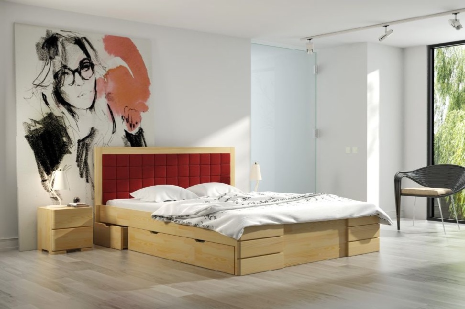 Manželská posteľ 180 cm Naturlig Storhamar High Drawers (borovica)