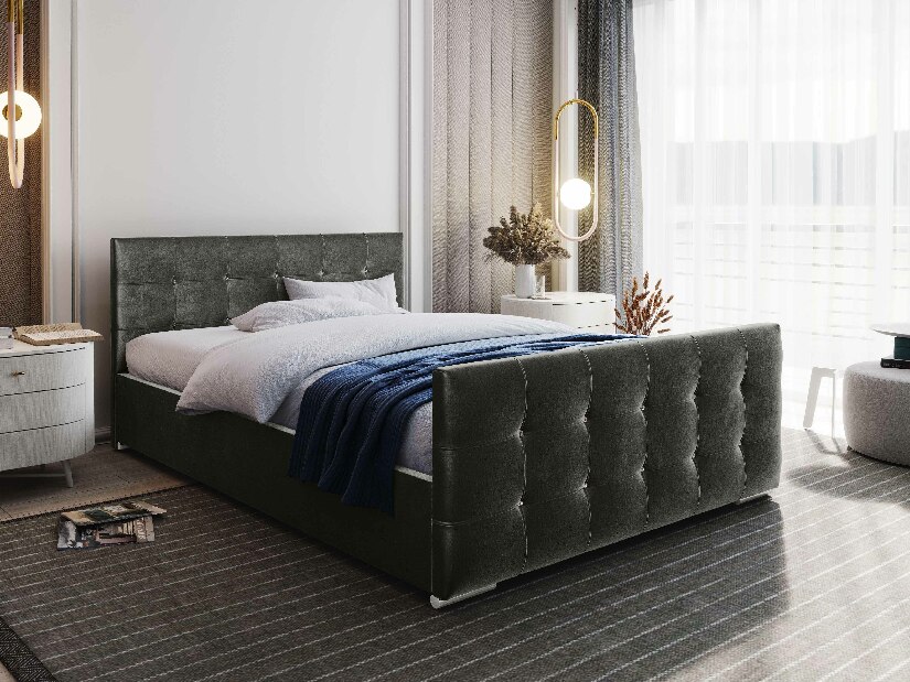Manželská posteľ 180 cm Darrin (tmavosivá) (s roštom a úložným priestorom)