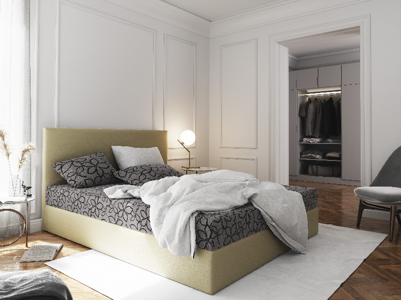 Manželská posteľ Boxspring 160 cm Lilac Comfort (vzor + béžová) (s matracom a úložným priestorom)