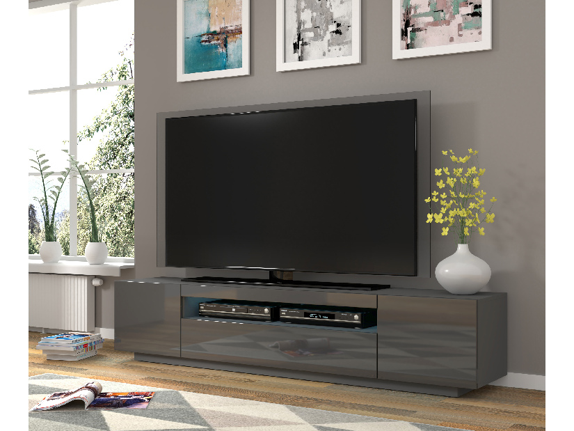 TV stolík/skrinka Aurinko 200 (lesklý grafit) (s osvetlením)