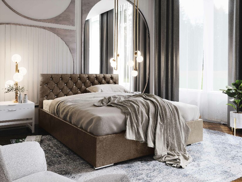 Manželská posteľ 140 cm Kerry (hnedá) (s roštom a úložným priestorom)