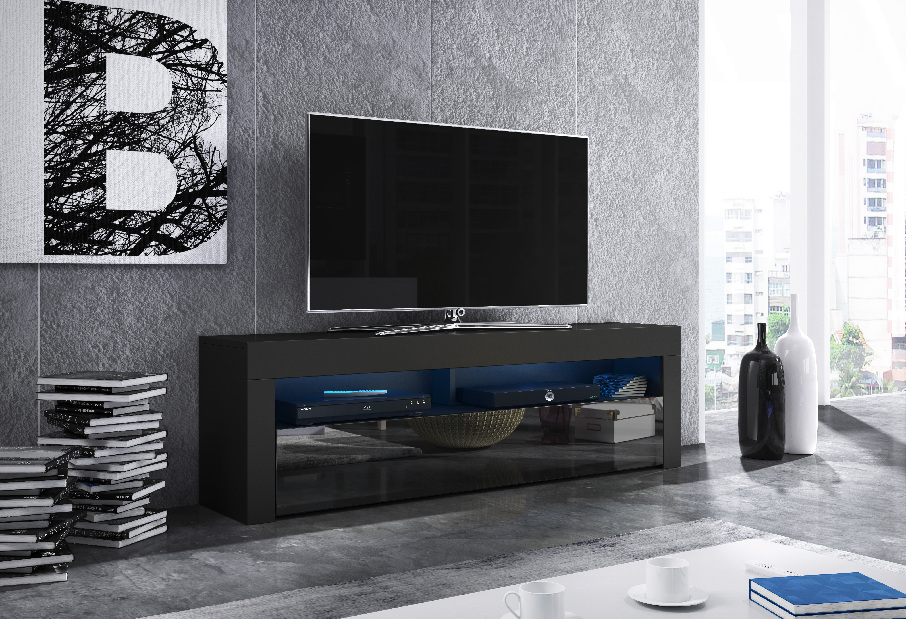 TV stolík/skrinka Mark (čierna matná + čierny lesk)