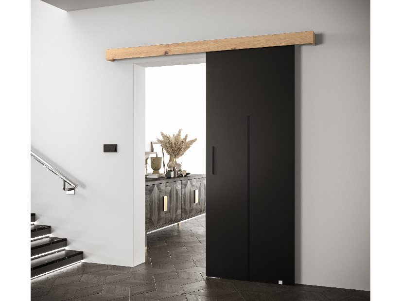 Posuvné dvere 90 cm Sharlene X (čierna matná + dub artisan + čierna)