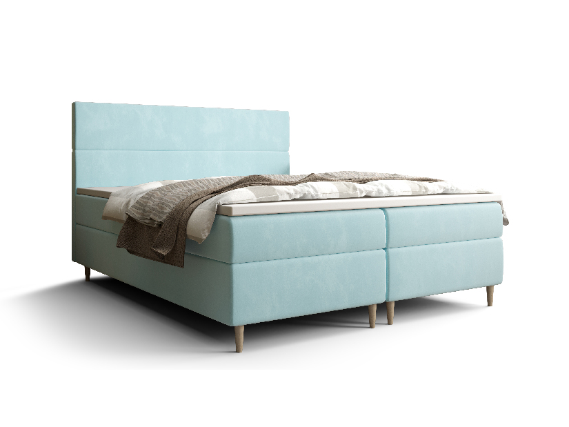 Manželská posteľ Boxspring 160 cm Flu (svetlomodrá) (s matracom a úložným priestorom)