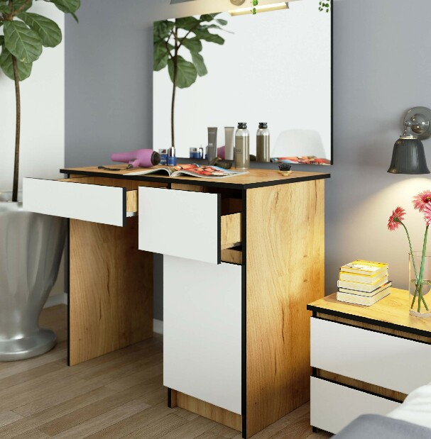Toaletný stolík Parijat (dub craft + biela) (so zrkadlom) (P)