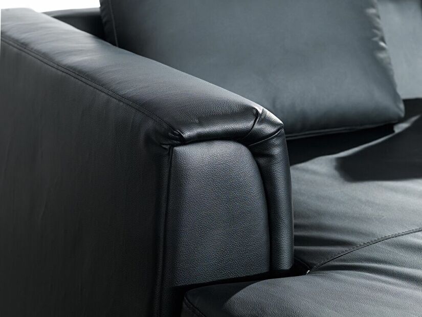 Kožená rohová sedačka Oulu (čierna) (s taburetkou) (L)