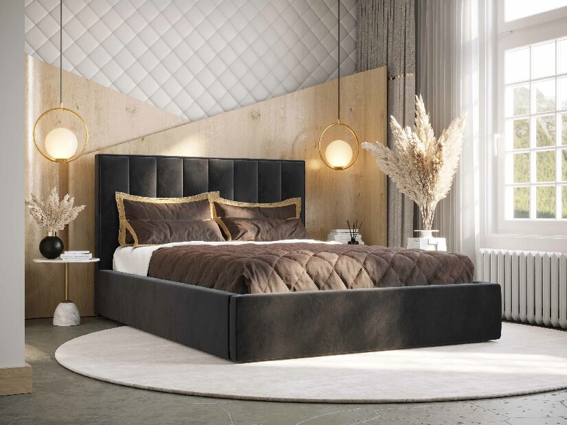 Manželská posteľ 160 cm Ocie (čierna) (s roštom a úložným priestorom)