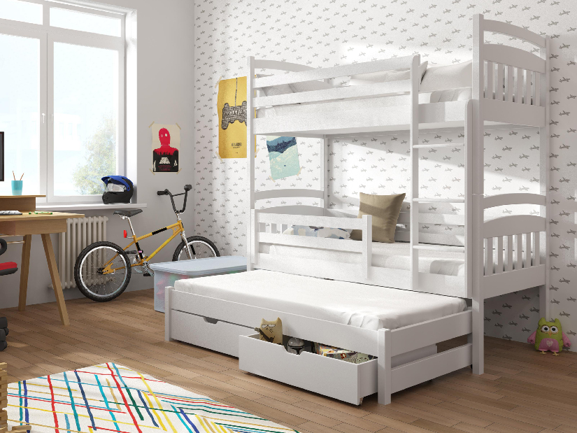 Detská posteľ 90 x 200 cm ANNETT (s roštom a úl. priestorom) (biela)