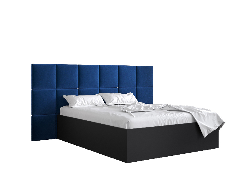 Manželská posteľ s čalúneným čelom 160 cm Brittany 4 (čierna matná + modrá) (s roštom)
