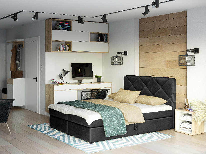 Manželská posteľ Boxspring 160x200 cm Karum (čierna) (s roštom a matracom)