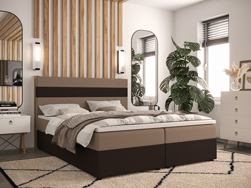 Manželská posteľ Boxspring 180 cm Locos Comfort (svetlohnedá + tmavohnedá) (s matracom a úložným priestorom)