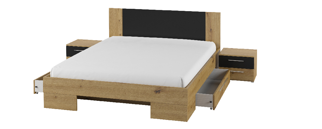 Manželská posteľ 160 cm Verwood Typ 81 (s nočnými stolíkmi) (dub artisan + dub čierny)