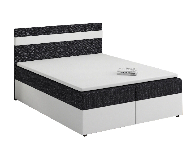 Manželská posteľ Boxspring 180x200 cm Mimosa (melírovaná čierna + biela) (s roštom a matracom)