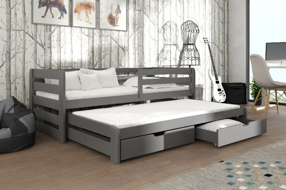 Detská posteľ 80 x 180 cm SIMO (s roštom a úl. priestorom) (grafit)