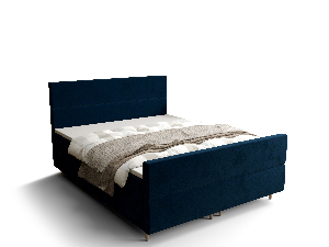 Manželská posteľ Boxspring 160 cm Flu Plus Comfort (tmavomodrá) (s matracom a úložným priestorom)